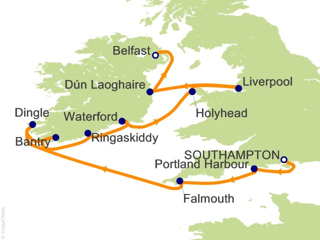 Carte de l’itinéraire Vista, Southampton → Belfast