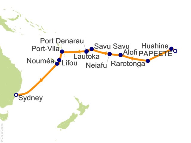 Carte de l’itinéraire Vista, Papeete → Sydney