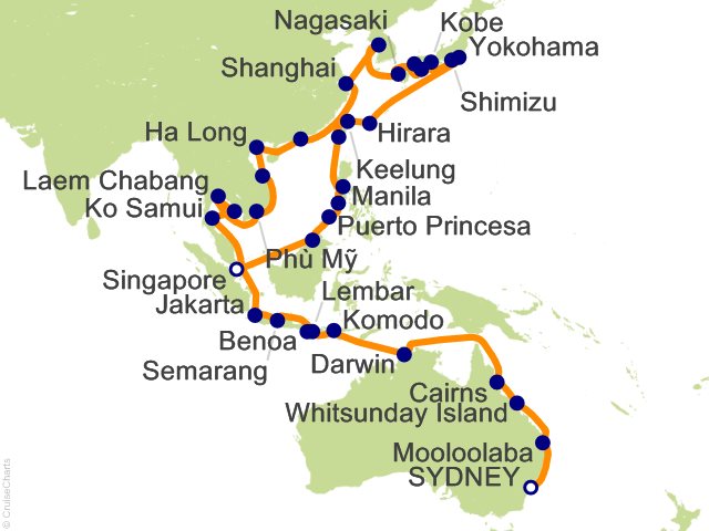 Carte de l’itinéraire Vista, Sydney → Singapour