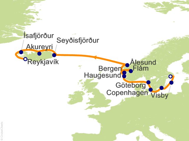 Carte de l’itinéraire Vista, Stockholm → Reykjavík