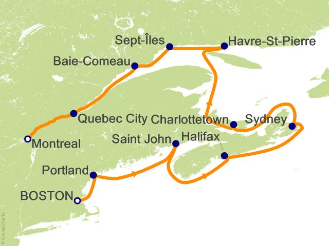 Carte de l’itinéraire Vista, Boston → Montreal