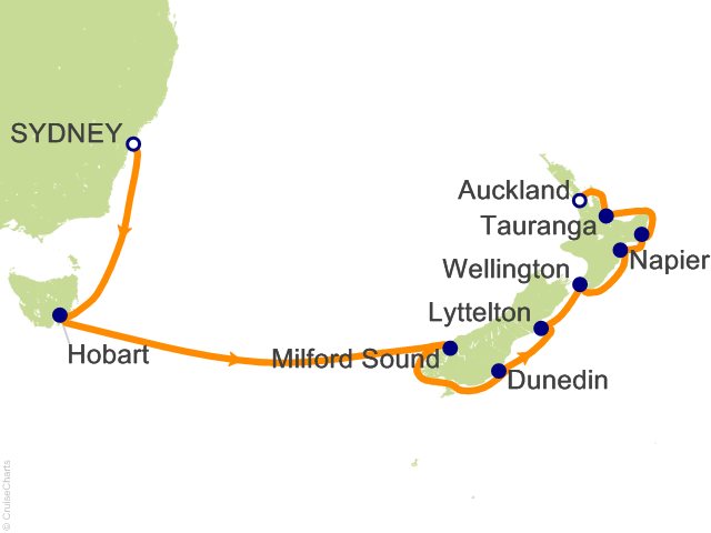 Carte de l’itinéraire Vista, Sydney → Auckland