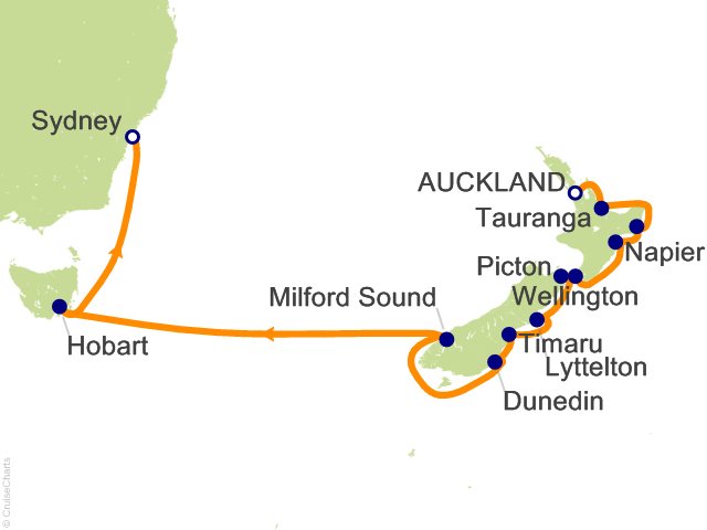 Carte de l’itinéraire Vista, Auckland → Sydney