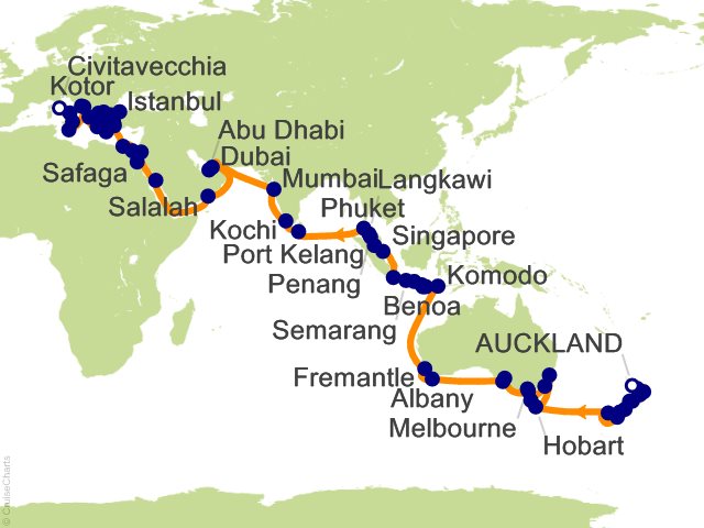 Carte de l’itinéraire Vista, Auckland → Civitavecchia (Rome)
