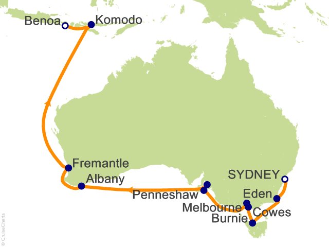 Carte de l’itinéraire Vista, Sydney → Bali (Benoa)