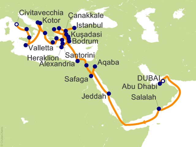 Carte de l’itinéraire Vista, Dubai → Civitavecchia (Rome)