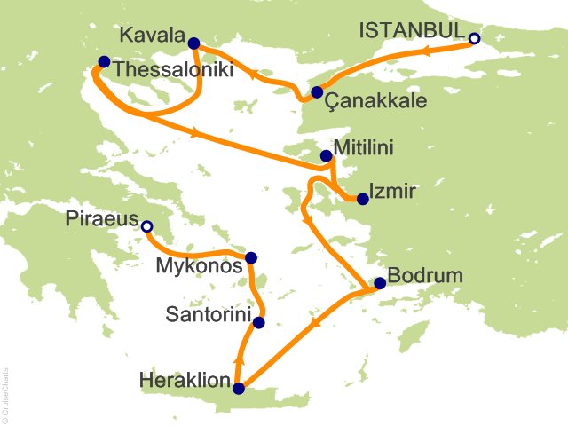 Carte de l’itinéraire Vista, Istanbul → Athènes (Port of Le Pirée)