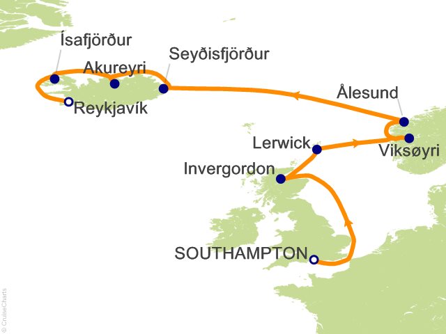 Carte de l’itinéraire Vista, Southampton → Reykjavík