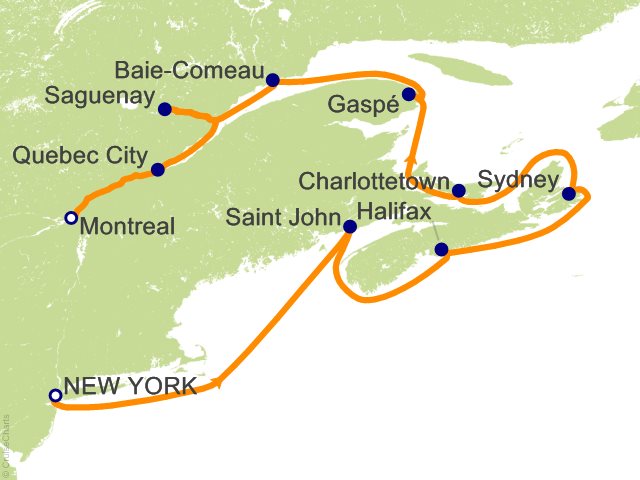 Carte de l’itinéraire Vista, New York → Montreal