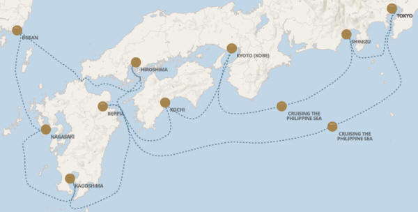 Carte de l’itinéraire Seven Seas Explorer, Tokyo → Tokyo