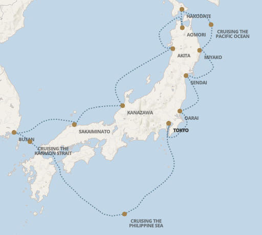 Carte de l’itinéraire Seven Seas Explorer, Tokyo → Tokyo