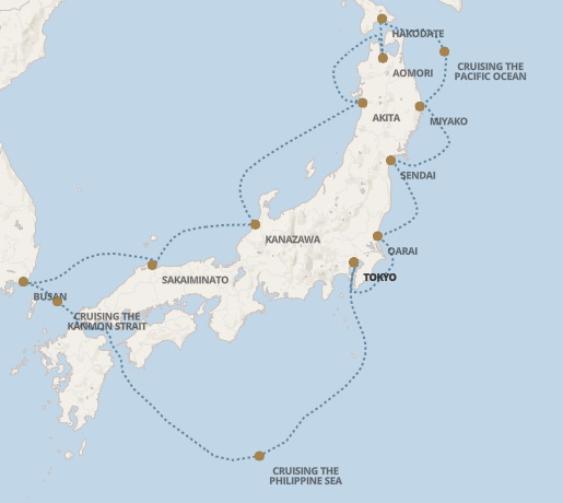 Carte de l’itinéraire Seven Seas Explorer, Tokyo → Tokyo
