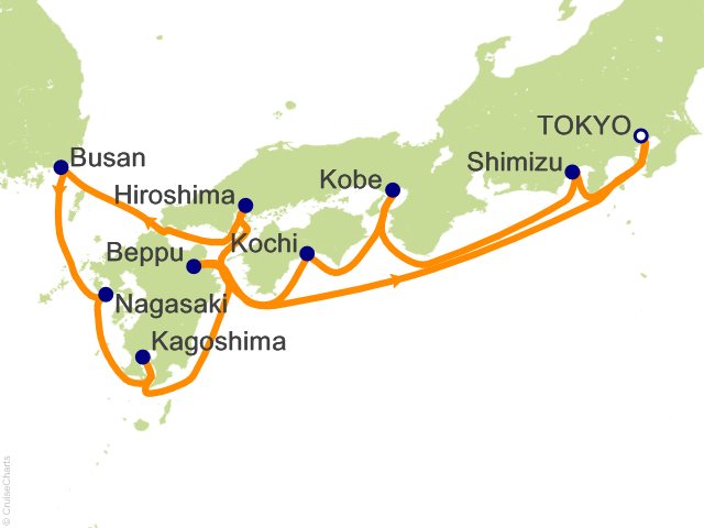 Carte de l’itinéraire Seven Seas Explorer, Tokyo → Tokyo