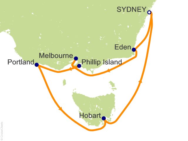 Carte de l’itinéraire Seven Seas Explorer, Sydney → Sydney
