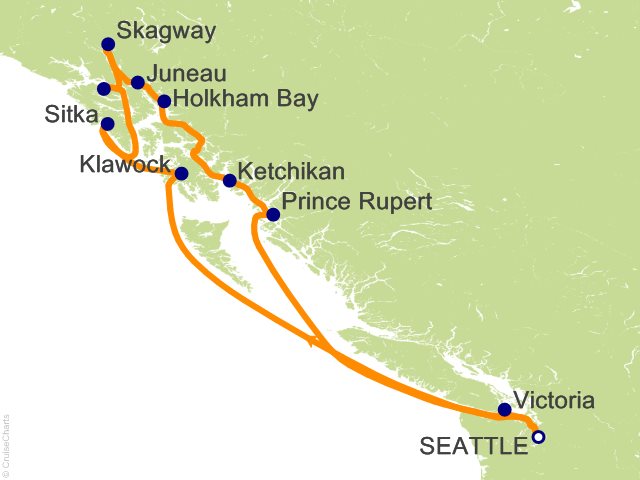 Carte de l’itinéraire Seven Seas Explorer, Seattle → Seattle