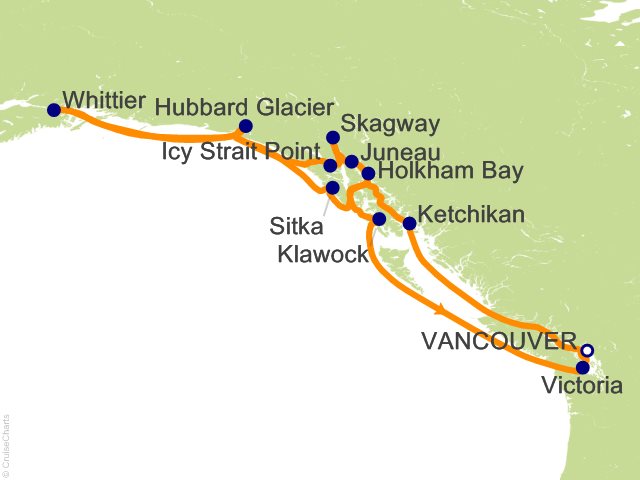 Carte de l’itinéraire Seven Seas Explorer, Vancouver → Vancouver