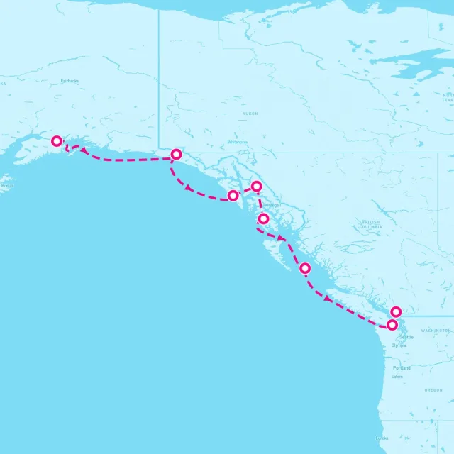 Carte de l’itinéraire Seven Seas Explorer, Whittier → Vancouver