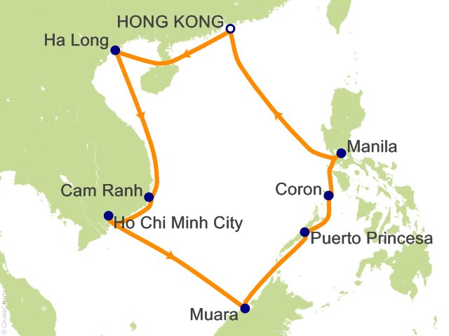 Carte de l’itinéraire Seven Seas Explorer, Hong Kong → Hong Kong