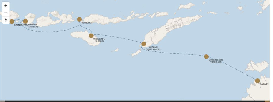 Carte de l’itinéraire Seven Seas Explorer, Darwin → Bali (Benoa)