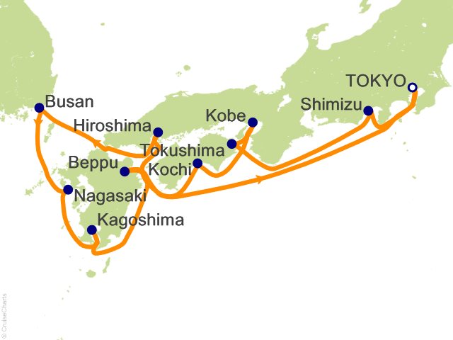 Carte de l’itinéraire Seven Seas Explorer, Tokyo → Tokyo