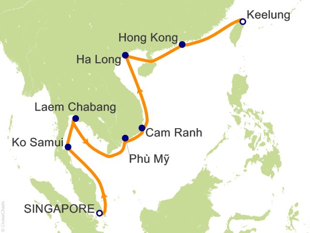 Carte de l’itinéraire Seven Seas Explorer, Singapour → Taipei (Keelung)