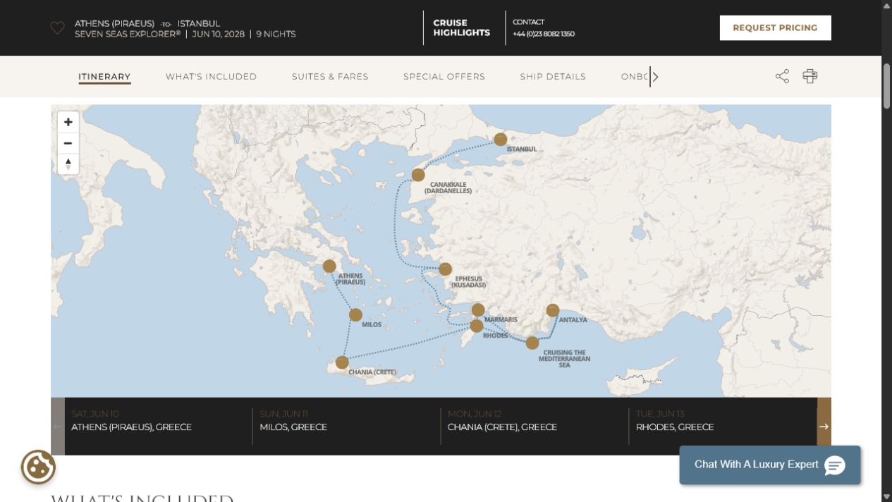 Carte de l’itinéraire Seven Seas Explorer, Athènes (Le Pirée) → Istanbul
