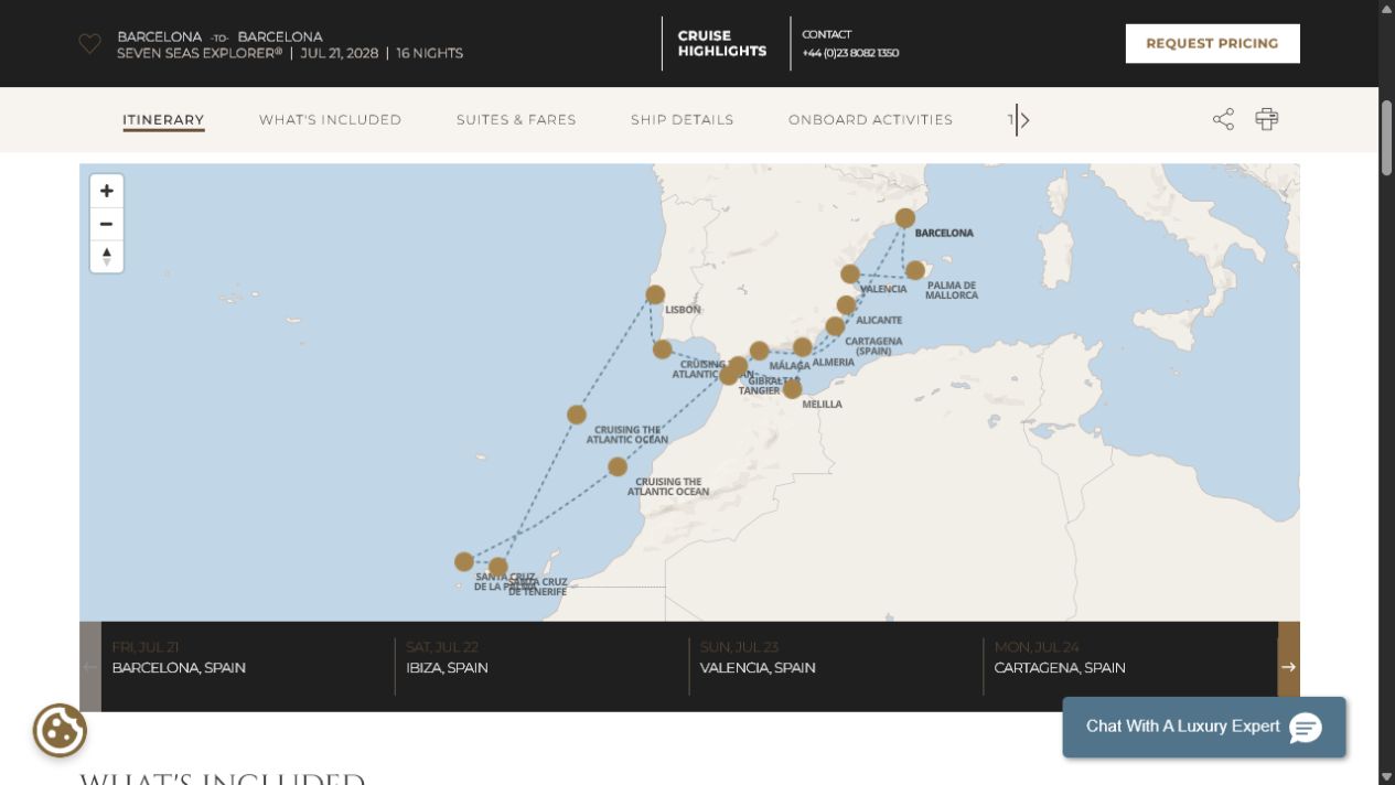 Carte de l’itinéraire Seven Seas Explorer, Barcelone → Barcelone