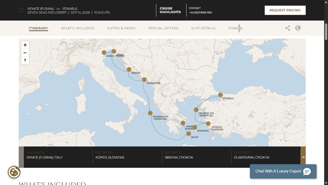 Carte de l’itinéraire Seven Seas Explorer, Venise (Fusina) → Istanbul
