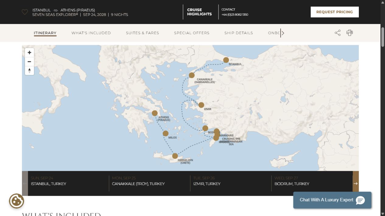 Carte de l’itinéraire Seven Seas Explorer, Istanbul → Athènes (Le Pirée)