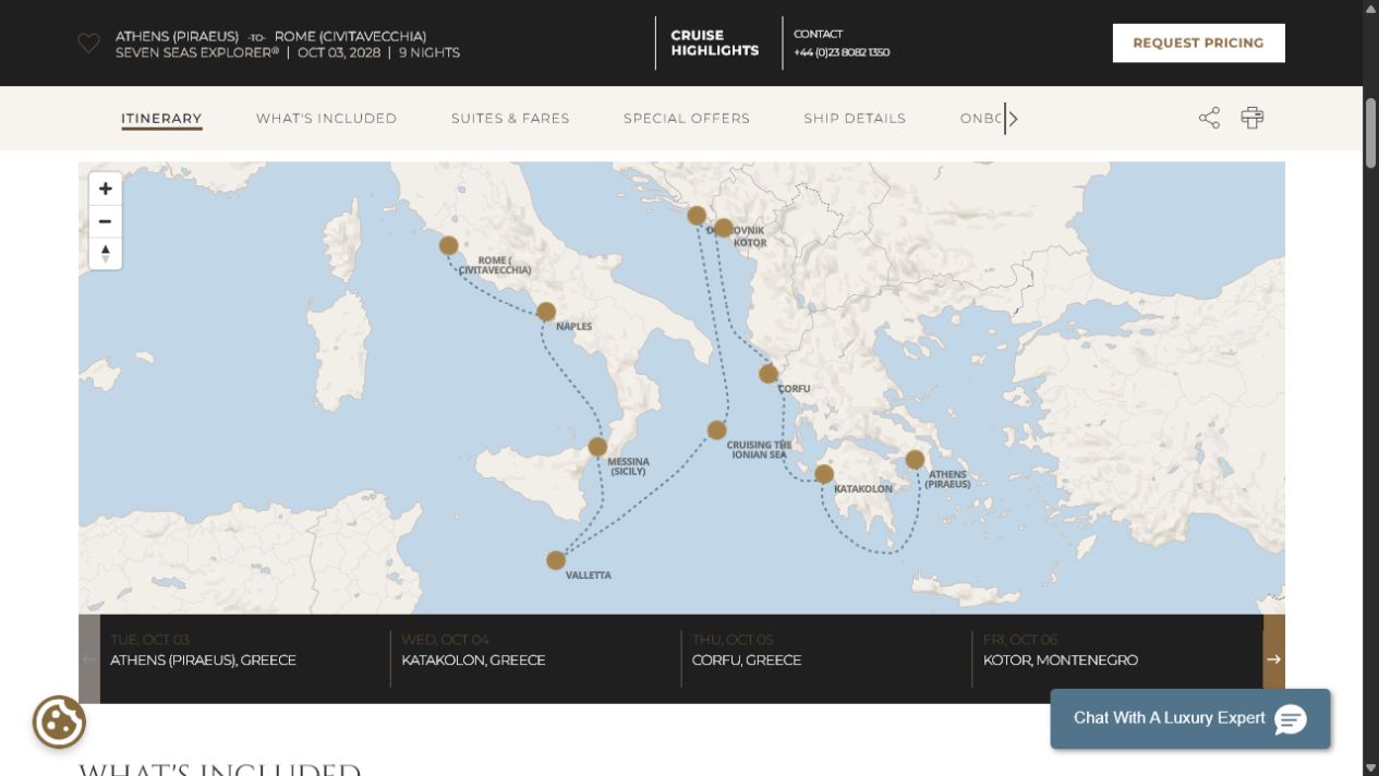 Carte de l’itinéraire Seven Seas Explorer, Athènes (Le Pirée) → Rome (Civitavecchia)