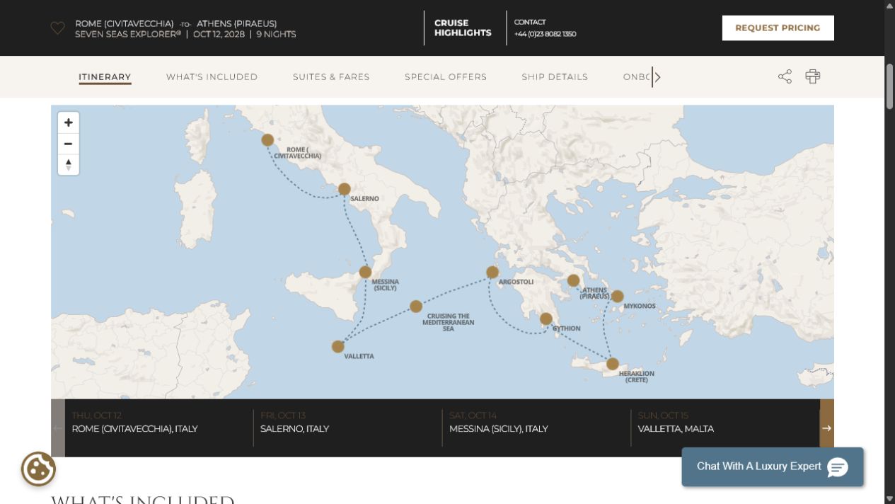 Carte de l’itinéraire Seven Seas Explorer, Rome (Civitavecchia) → Athènes (Le Pirée)