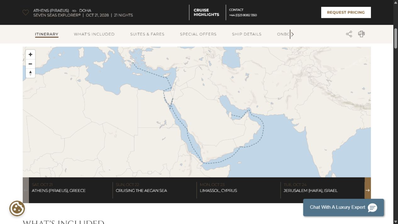 Carte de l’itinéraire Seven Seas Explorer, Athènes (Le Pirée) → Doha