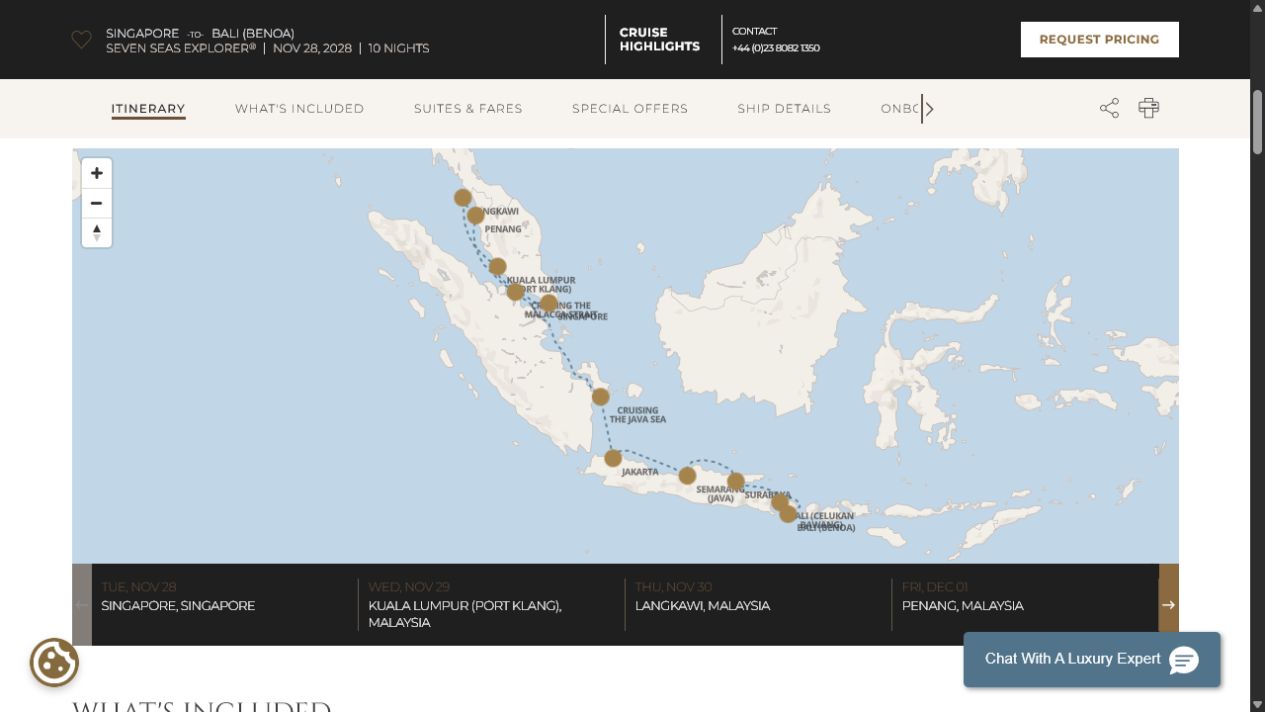 Carte de l’itinéraire Seven Seas Explorer, Singapour → Bali (Benoa)