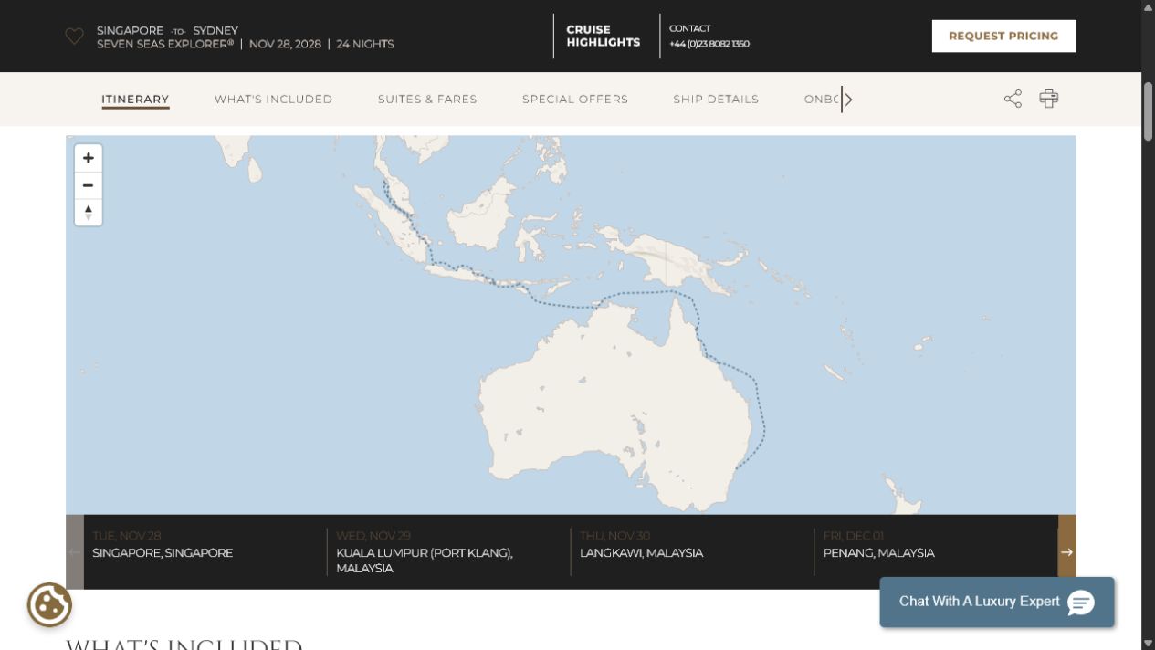 Carte de l’itinéraire Seven Seas Explorer, Singapour → Sydney