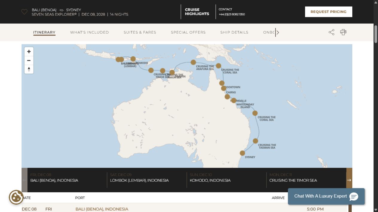 Carte de l’itinéraire Seven Seas Explorer, Bali (Benoa) → Sydney