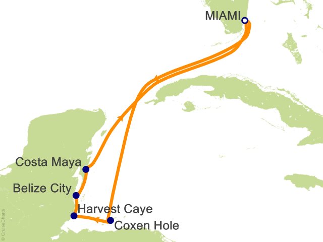 Carte de l’itinéraire Seven Seas Grandeur, Miami → Miami