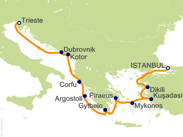Carte de l’itinéraire Seven Seas Grandeur, Istanbul → Trieste