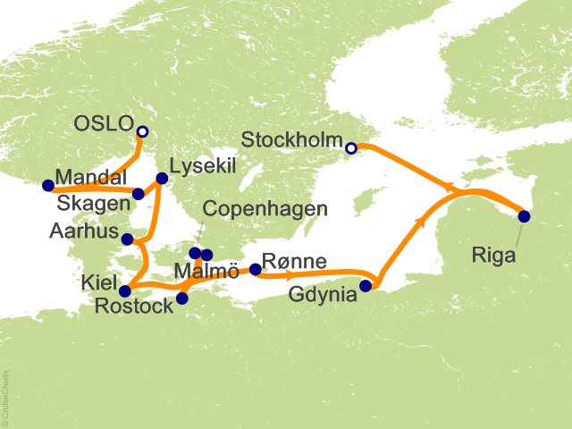 Carte de l’itinéraire Seven Seas Grandeur, Oslo → Stockholm