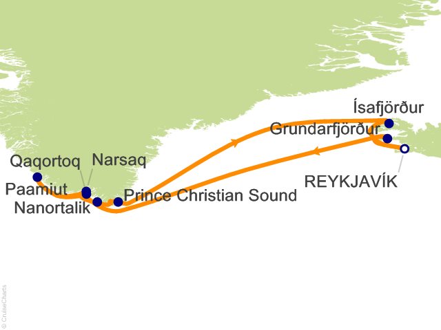 Carte de l’itinéraire Seven Seas Grandeur, Reykjavík → Reykjavík