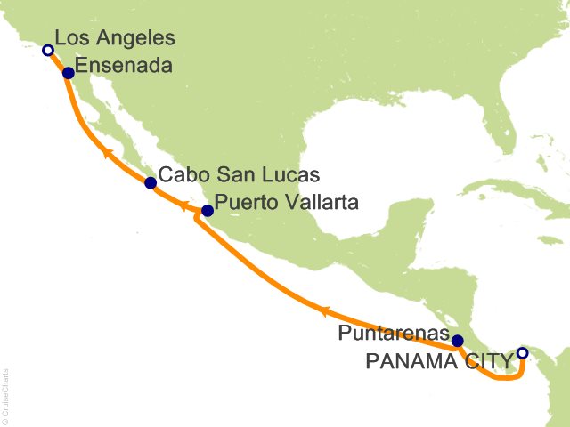 Carte de l’itinéraire Seven Seas Grandeur, Panama → Los Angeles (San Pedro)