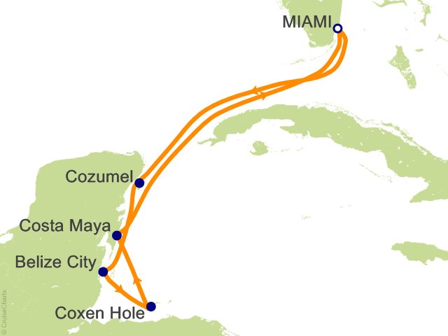 Carte de l’itinéraire Seven Seas Grandeur, Miami → Miami