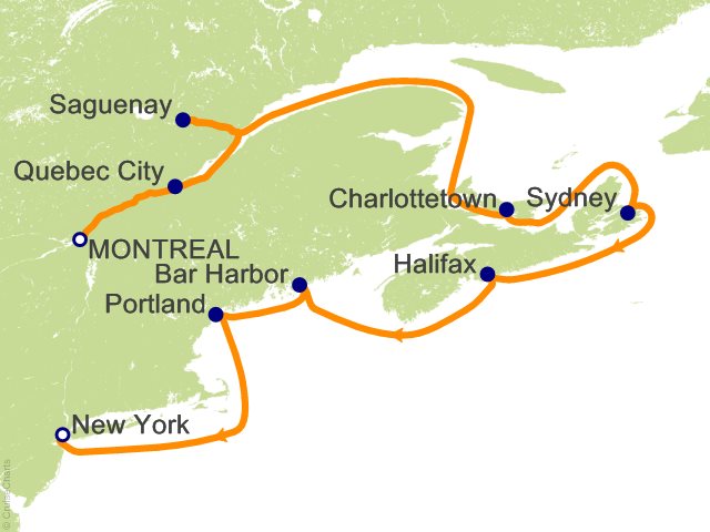 Carte de l’itinéraire Seven Seas Grandeur, Montréal → New York