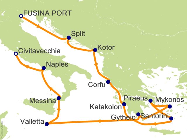 Carte de l’itinéraire Seven Seas Grandeur, Venise (Fusina) → Rome (Civitavecchia)