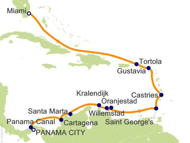 Carte de l’itinéraire Seven Seas Grandeur, Panama → Miami