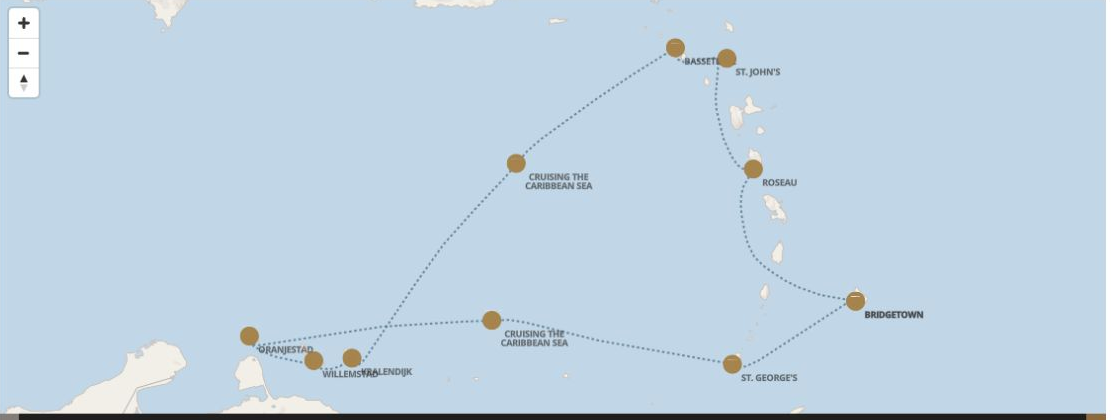 Carte de l’itinéraire Seven Seas Grandeur, Bridgetown → Bridgetown