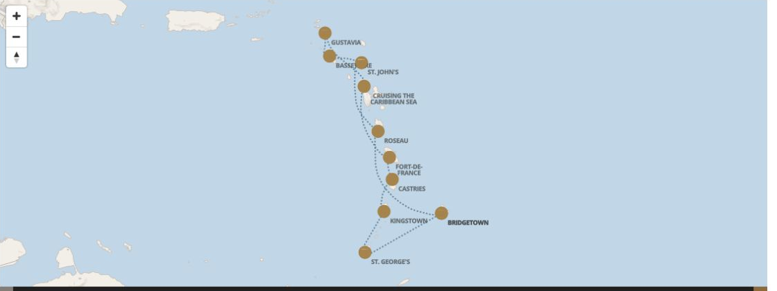 Carte de l’itinéraire Seven Seas Grandeur, Bridgetown → Bridgetown