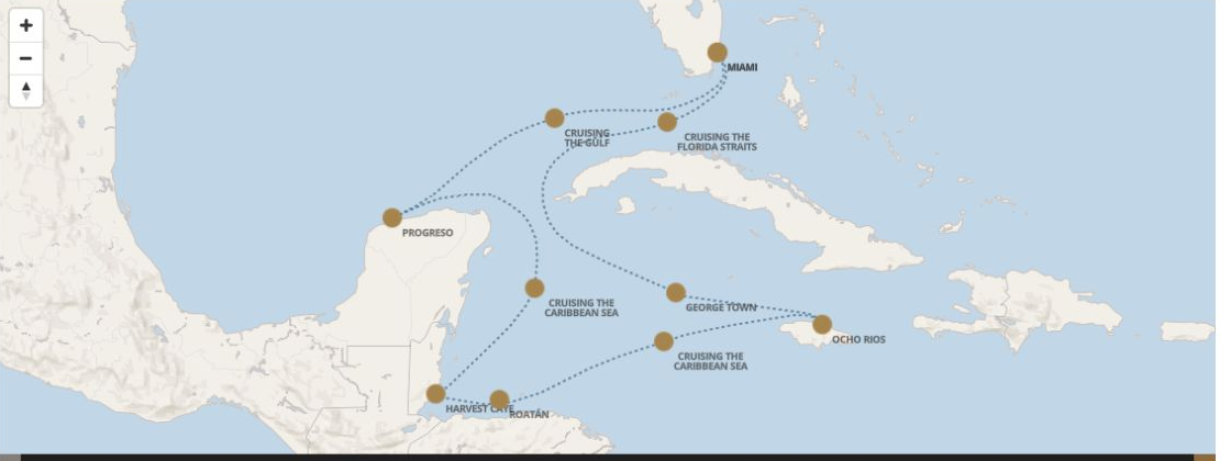 Carte de l’itinéraire Seven Seas Grandeur, Miami → Miami