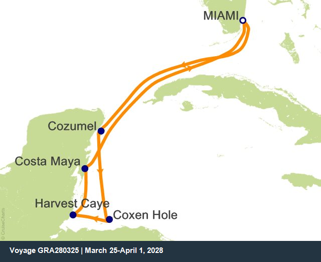 Carte de l’itinéraire Seven Seas Grandeur, Miami → Miami
