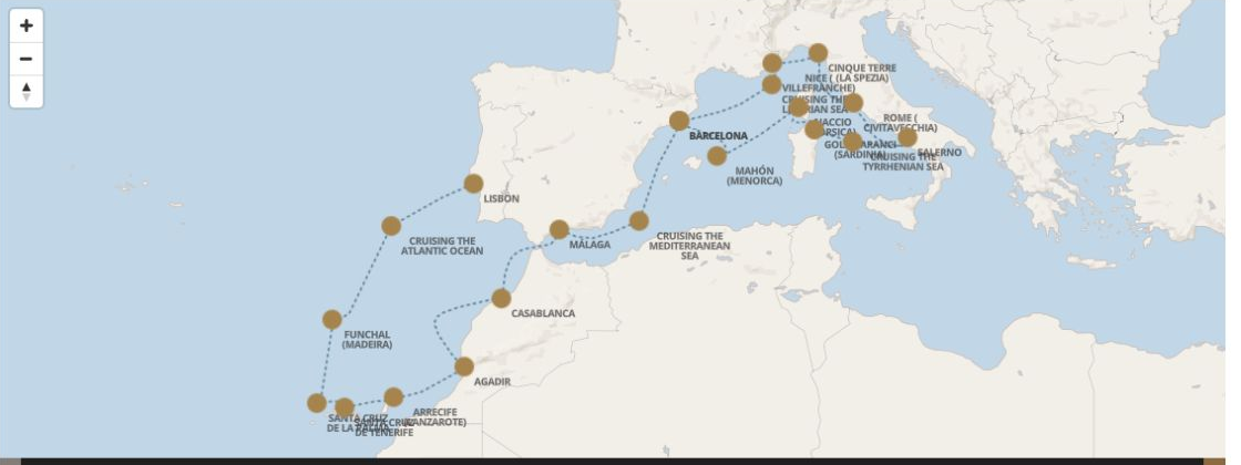 Carte de l’itinéraire Seven Seas Grandeur, Barcelone → Lisbonne