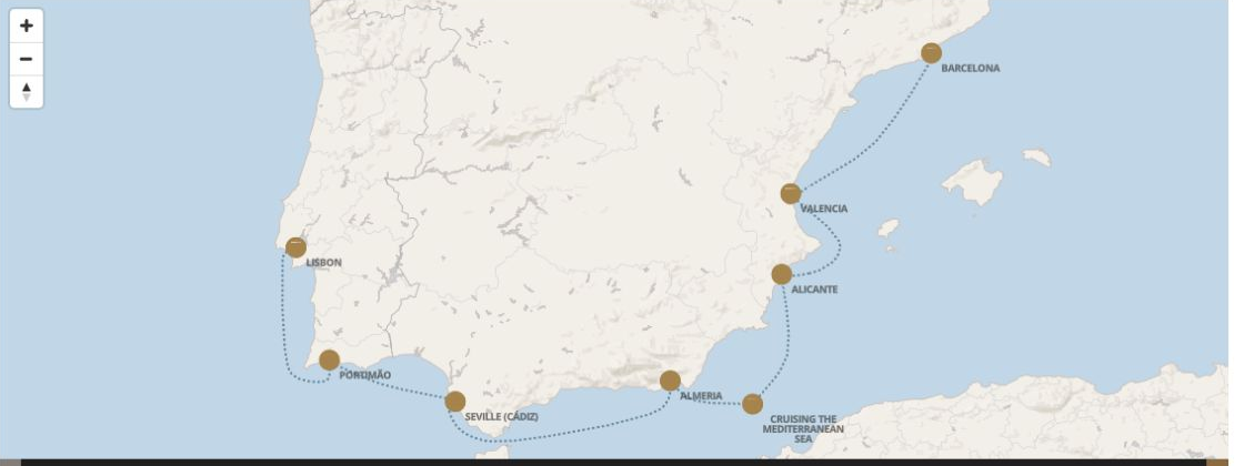 Carte de l’itinéraire Seven Seas Grandeur, Lisbonne → Barcelone